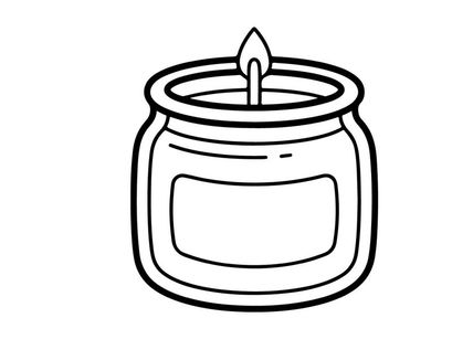 Symbol für eine Duftkerze in einem Glas. Minimalistische Linienkunst-Illustration einer brennenden Kerze.