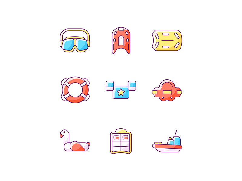Swimming lessons RGB color icons set