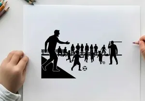 Silhouette of soccer players and spectators on a field