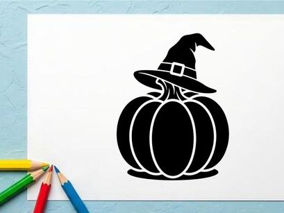 Halloween Pumpkin with Witch Hat for Fall Decor and Holiday Celebrations