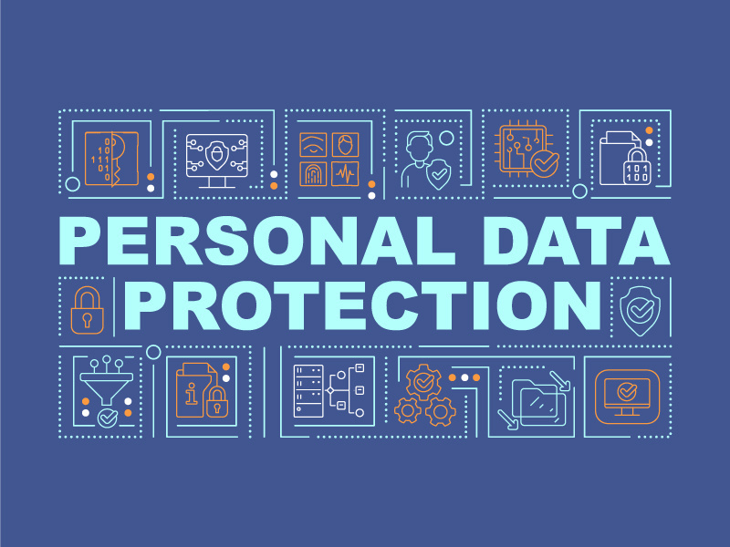 Personal data protection word concepts blue banner