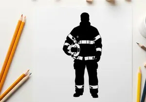 Firefighter silhouette holding a fire hose nozzle