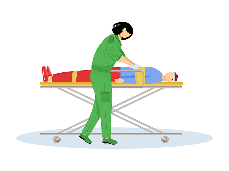 Paramedic giving first aid flat vector illustration