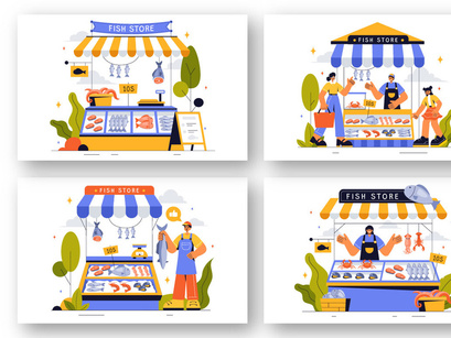 9 Fish Store Illustration