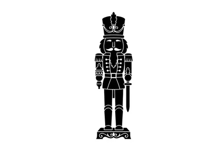 Silhouet hitam prajurit nutcracker Natal terisolasi pada latar belakang putih.