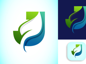 English alphabet with negative space leaf logo vector template. Gradient logo design preview picture