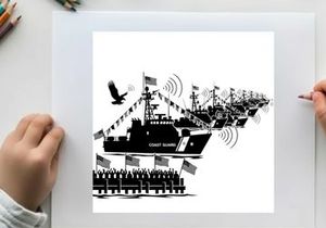 American navy ships silhouette with flags and eagle