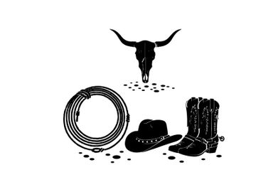 Western cowboy silhouette with bull skull and rodeo gear preview picture