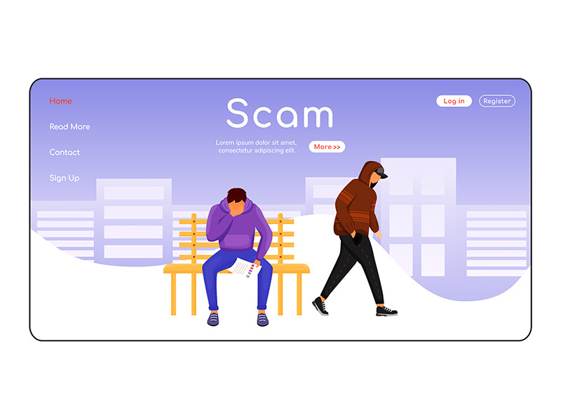 Scam landing page flat color vector template