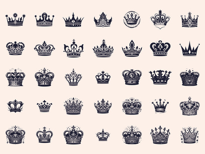 Royal Crown Silhouette, Retro King Crown Icons.