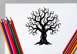Black Silhouette of a Leafless Tree with Twisted Branches