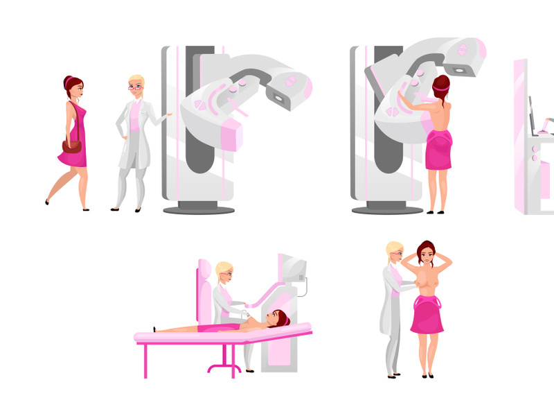 Breast medical examination flat illustrations set