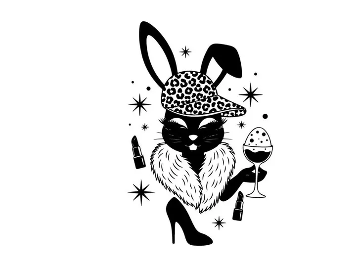 Silhouette of a stylish bunny in a hat and high heels
