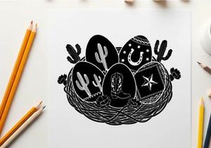 Western easter eggs in a basket silhouette