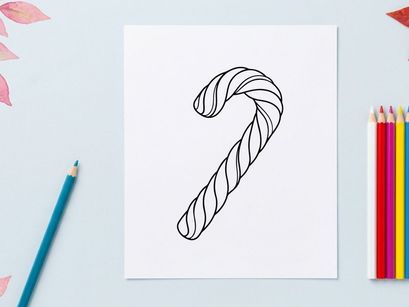 Candy cane line art drawing for Christmas coloring page or holiday festive design element.