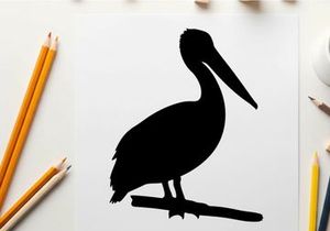 Silhouette of a pelican bird standing on a branch