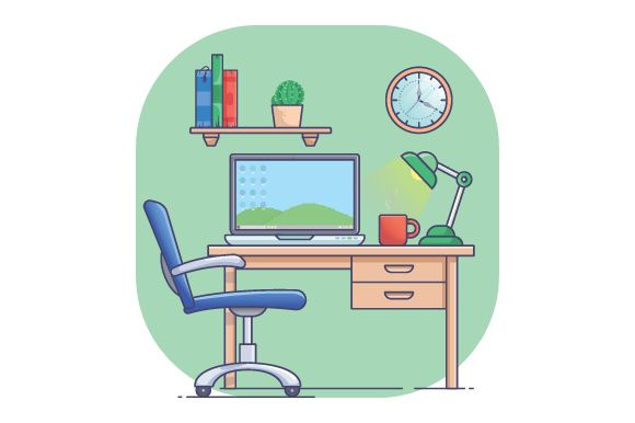 Workplace with computer. Flat modern vector illustration. graphic design illustration