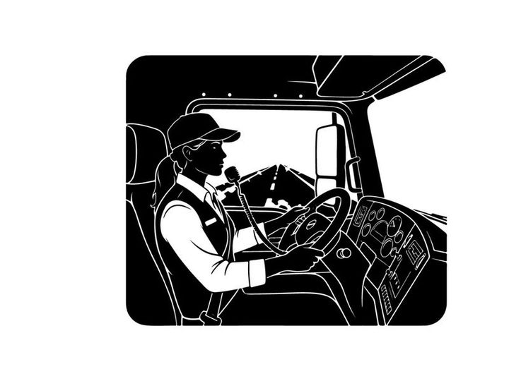 Silhouette of a man driving a truck while on the phone