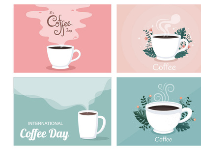 24 Set Coffee Cup Background Vector