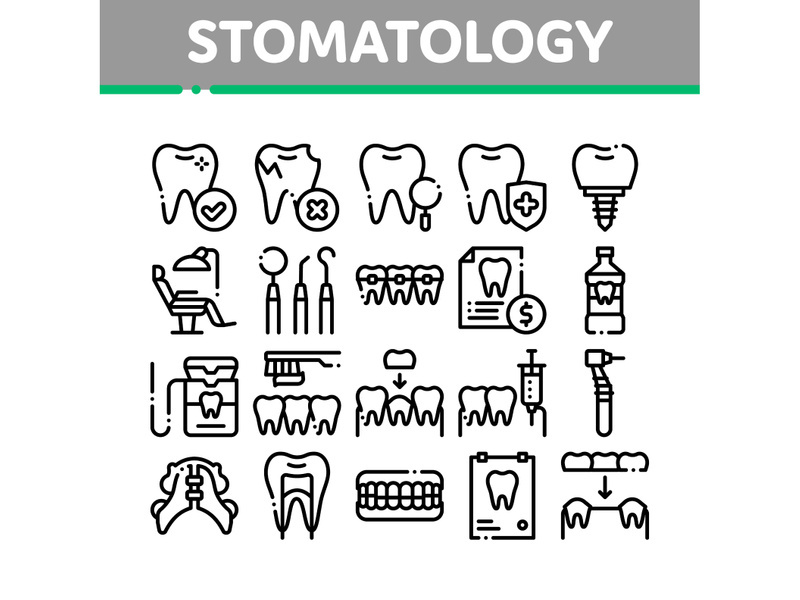Stomatology Collection Vector Thin Line Icons Set