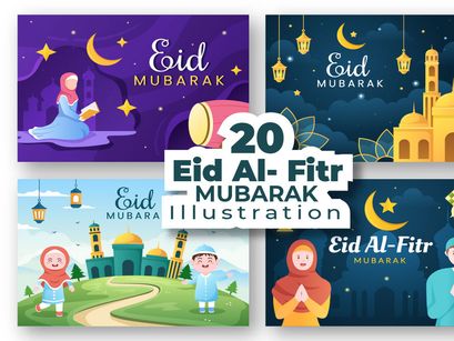 20 Happy Eid Al-Fitr Mubarak background illustration