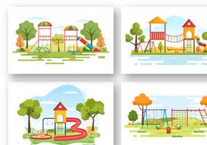 17 Children Playground Cartoon Illustration