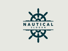 Ship Steering Logo, Steering Wheel Boat Ship Yacht Compass Vector,