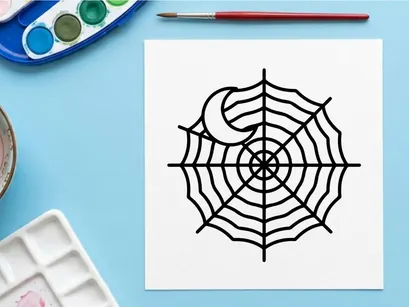 Hand-drawn Halloween spider web design. Vintage black and white creepy cobweb illustration for decorations.