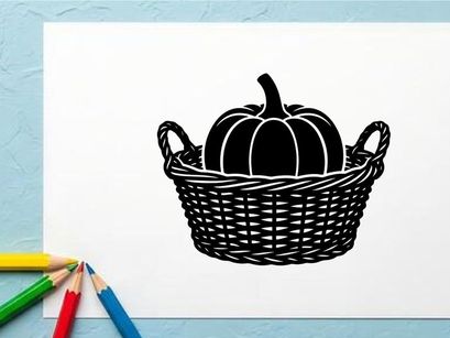 Silueta de una calabaza en una canasta tejida para decoración otoñal
