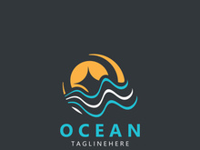 Minimalist ocean logo design with a round shape, ocean beach, sea water, simple, unique and modern