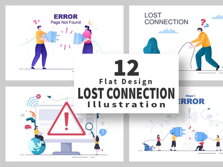 12 Lost Wireless Connection Vector Illustration