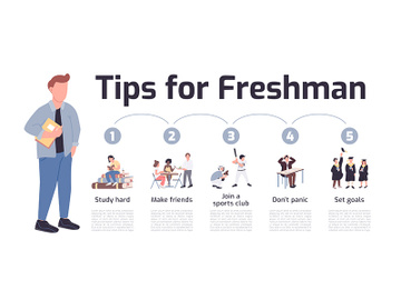 Tips for freshman flat color vector informational infographic template preview picture