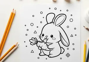 Cute white rabbit with bow tie holding carrot vector illustration