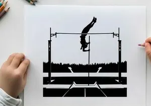 Athlete in silhouette performing a pole vault