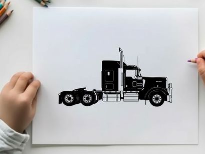 Silhouette of a large semi truck with trailer