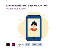 Mobile phone with online assistant flat design concept.