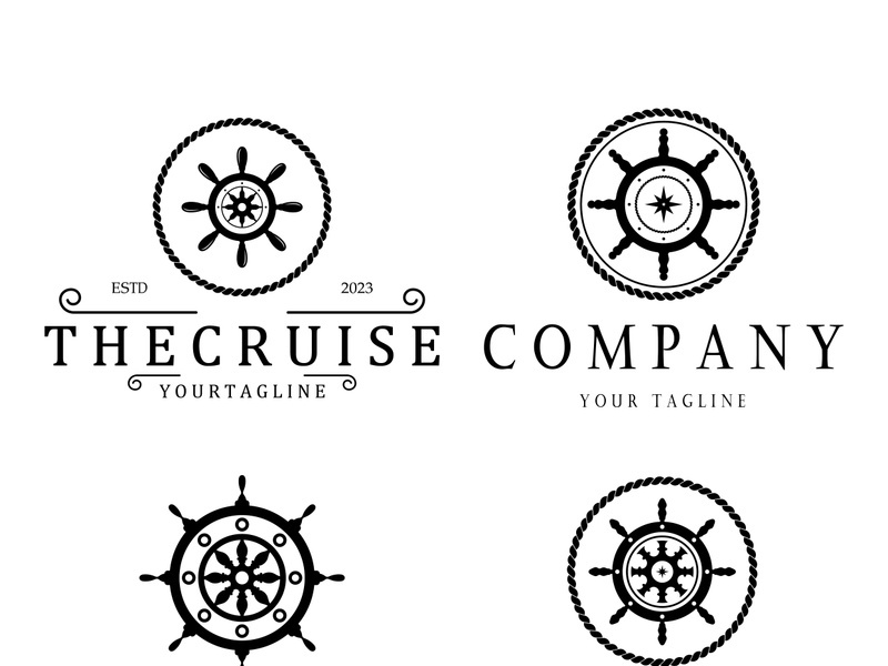 The cruise logo,ship steering logo, boat, yacht, rope, maritime, anchor. Logo for business, sailor, sailing, tourism