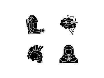 Cyberpunk augmentations black glyph icons set on white space preview picture