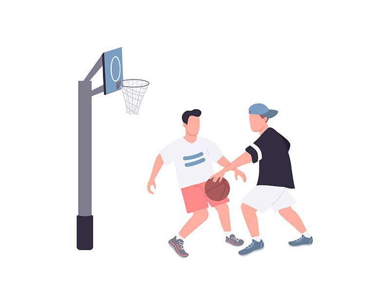 Street basketball players flat color vector faceless characters