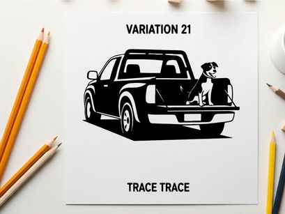 Silhouette of a pickup truck with dog in the back