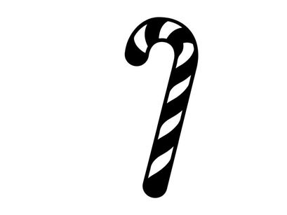 Black and white candy cane icon isolated on a white background for holiday design.