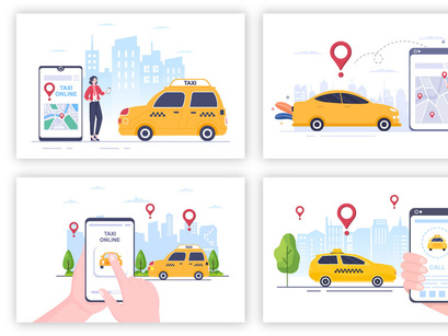 17 Online Taxi Booking Travel Service Flat Design Illustration