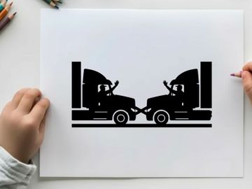 Two truck silhouette illustration with drivers waving at each other preview picture
