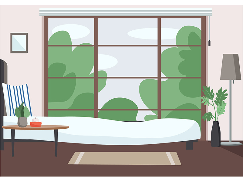 Empty bedroom flat color vector illustration