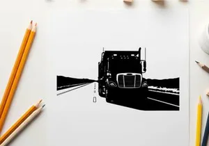 Silhouette of a semi truck driving on a highway