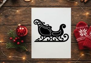 Silueta negra de un trineo decorativo navideño aislado sobre fondo blanco