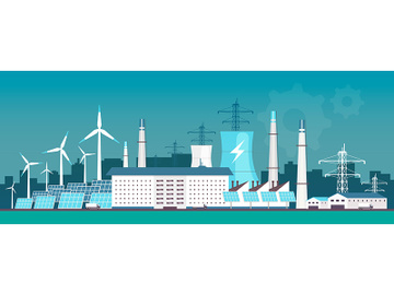 Eco friendly power plant flat color vector illustration preview picture