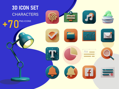 3D Icons Set Elements, apps & Interface, render