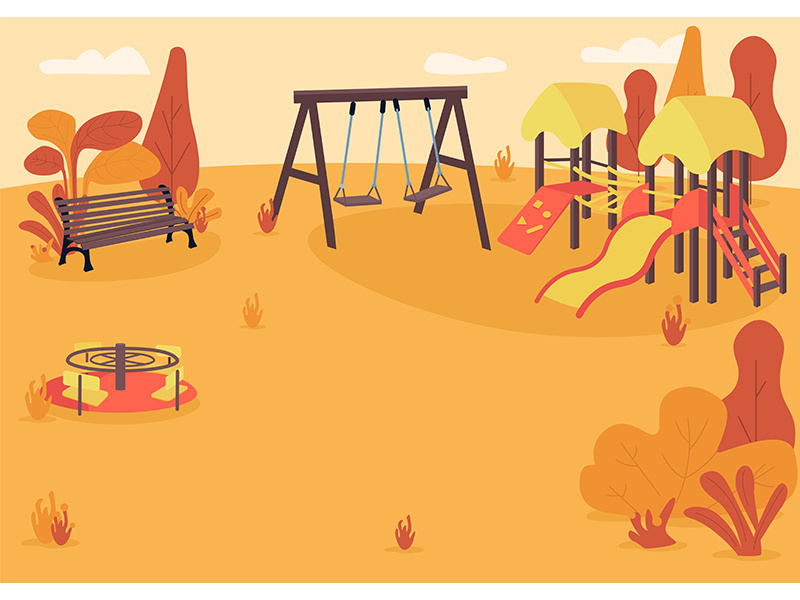 Autumn playpark flat color vector illustration