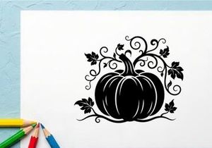 Stylized Halloween Pumpkin with Vines and Leaves Illustration